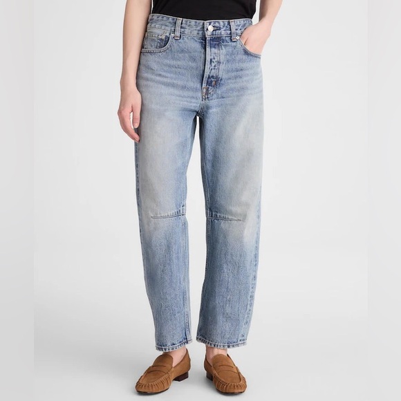 Madewell Darted Barrel Leg Dobbins Blue Button Fly Denim Jeans Womens 27 (32x26) - Picture 2 of 10